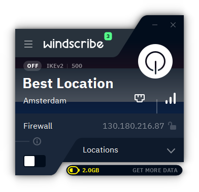 окно управления windscribe