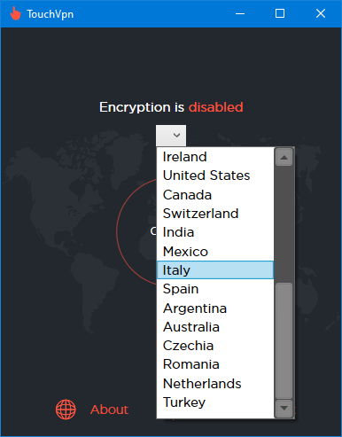 выбор страны Touch VPN