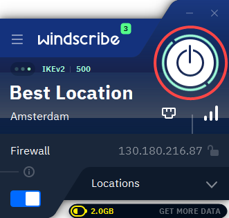 отключение vpn Windscribe